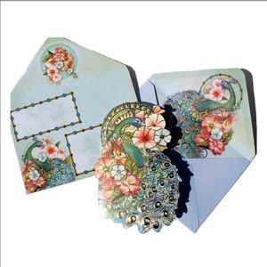 Punch Studio Single (1) Die-Cut Blank Note Card ~ Fancy Peacock Floral 63755